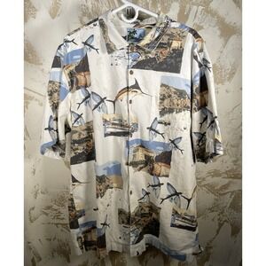 Guy Harvey AFTCO Shirt 2XL XXL Marlin Flying Fish Button Up Fishing Fish‎
